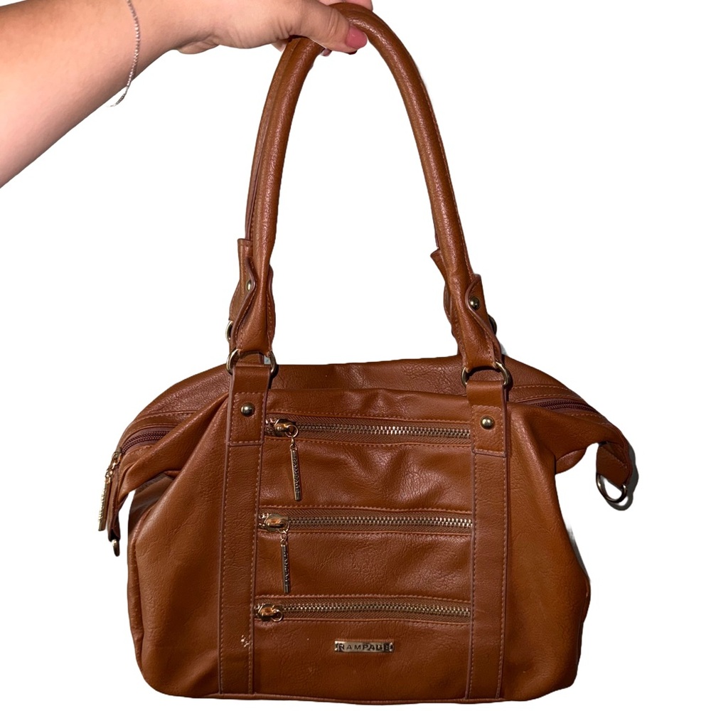 Rampage Tote Bag Faux Leather Camel Brown